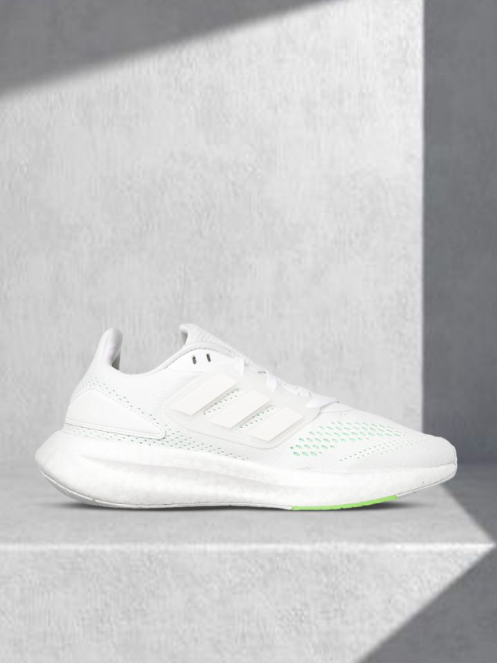 ADIDAS Men White Green Woven Design Perforated Pureboost 22 Running Shoes