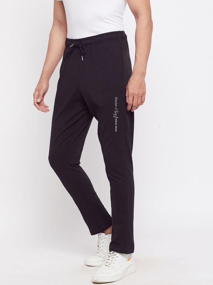 Buy HARBOR N BAY Men Black Solid Cotton Track Pants Track Pants