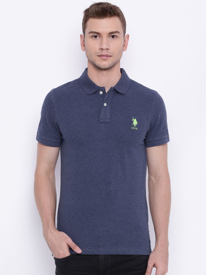 Buy U S Polo Assn Men Blue Solid Polo T Shirt Tshirts For Men 1839744 Myntra