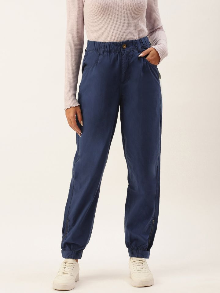 Buy FOREVER 21 Women Navy Blue Solid Mid Rise Pure Cotton