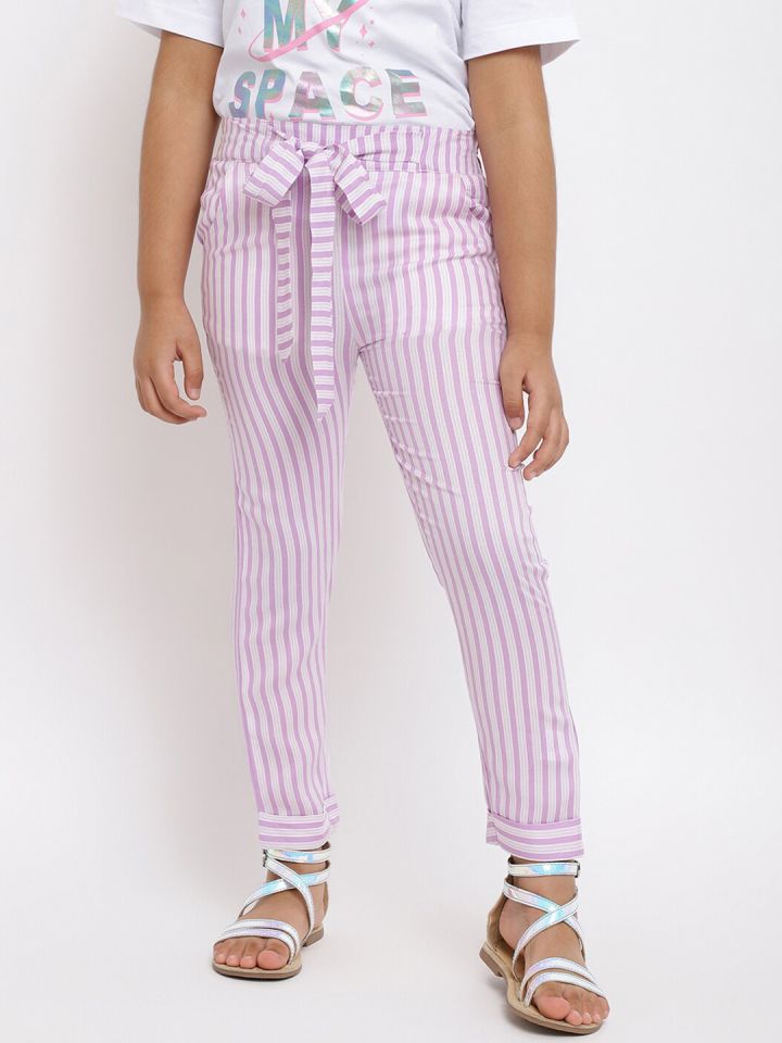 Buy TALES STORIES Girls Purple Striped Trousers Trousers for