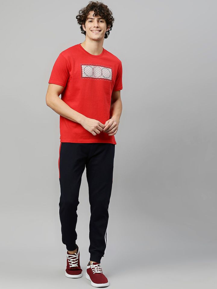 Buy High Star Men Red & Navy Blue T Shirt With Joggers - Co Ords for Men  18461878