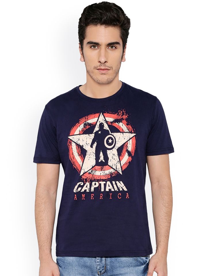 The Souled Store Unisex Navy Blue Captain America Guardian Of Freedom Printed T shirt