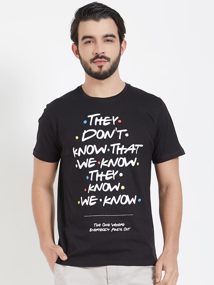 The Souled Store Unisex Black FRIENDS: They Don't Know Printed Round Neck  T-shirt