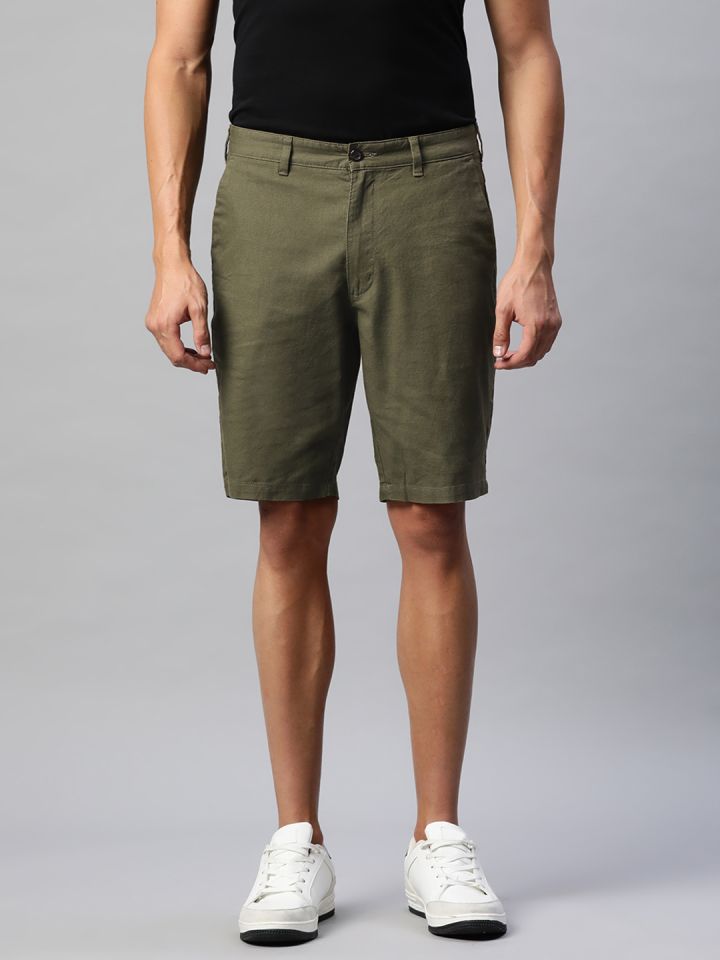 Marks Spencer Men Olive Green Linen Regular Fit Shorts