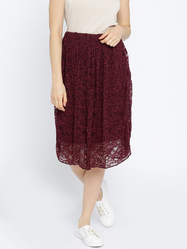 Burgundy sales lace skirt