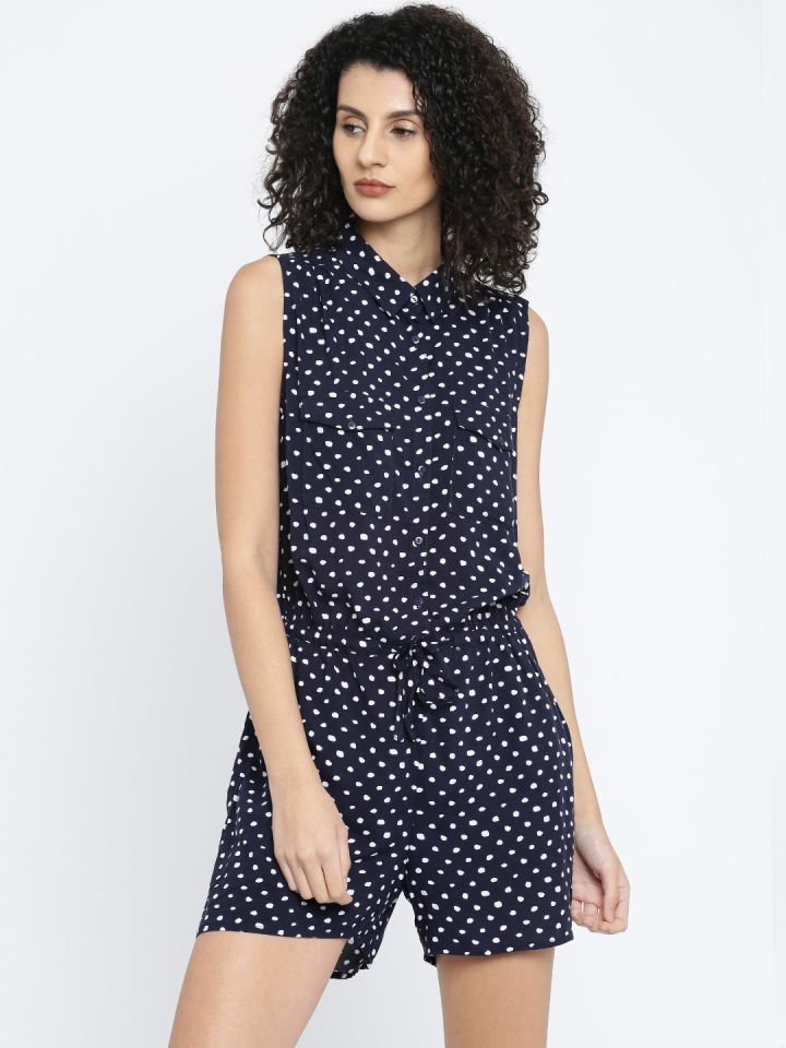 navy polka dot playsuit