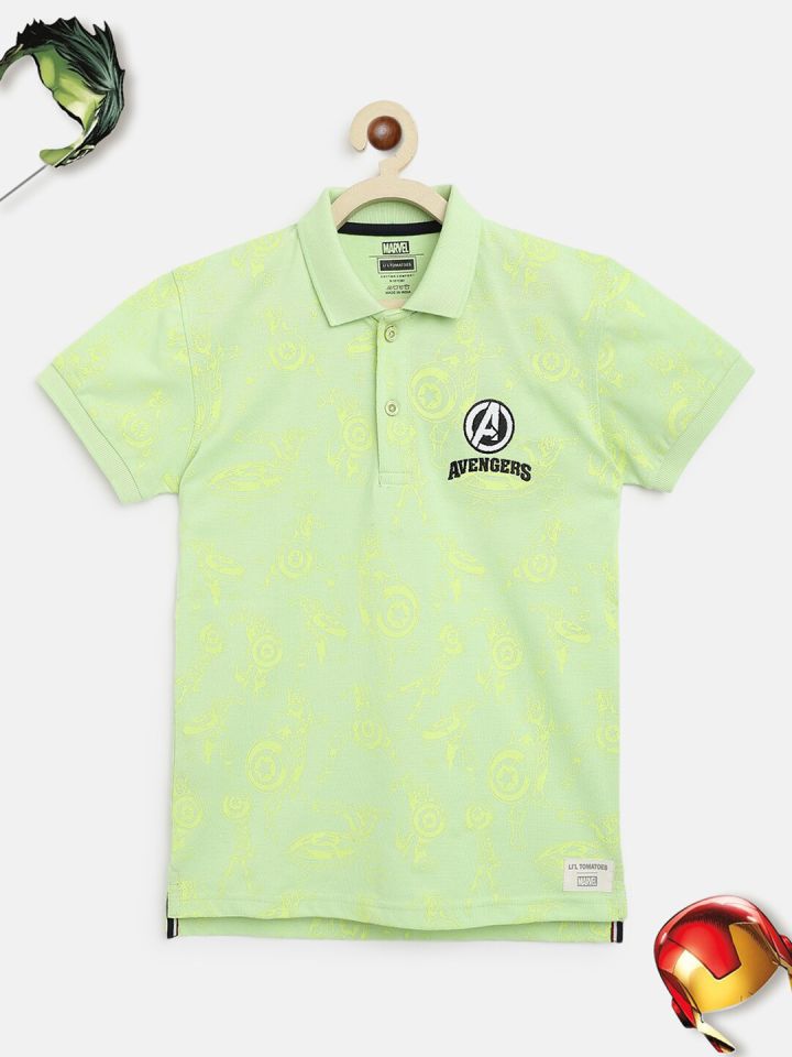Buy Lil Tomatoes Boys Green Yellow Avengers Printed Polo Collar