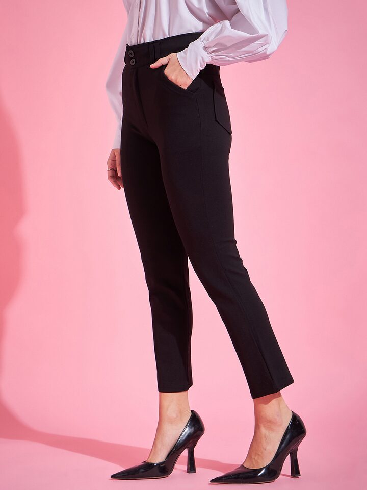 Broadstar Black Relaxed Fit High Rise Formal Trousers-saigonsouth.com.vn