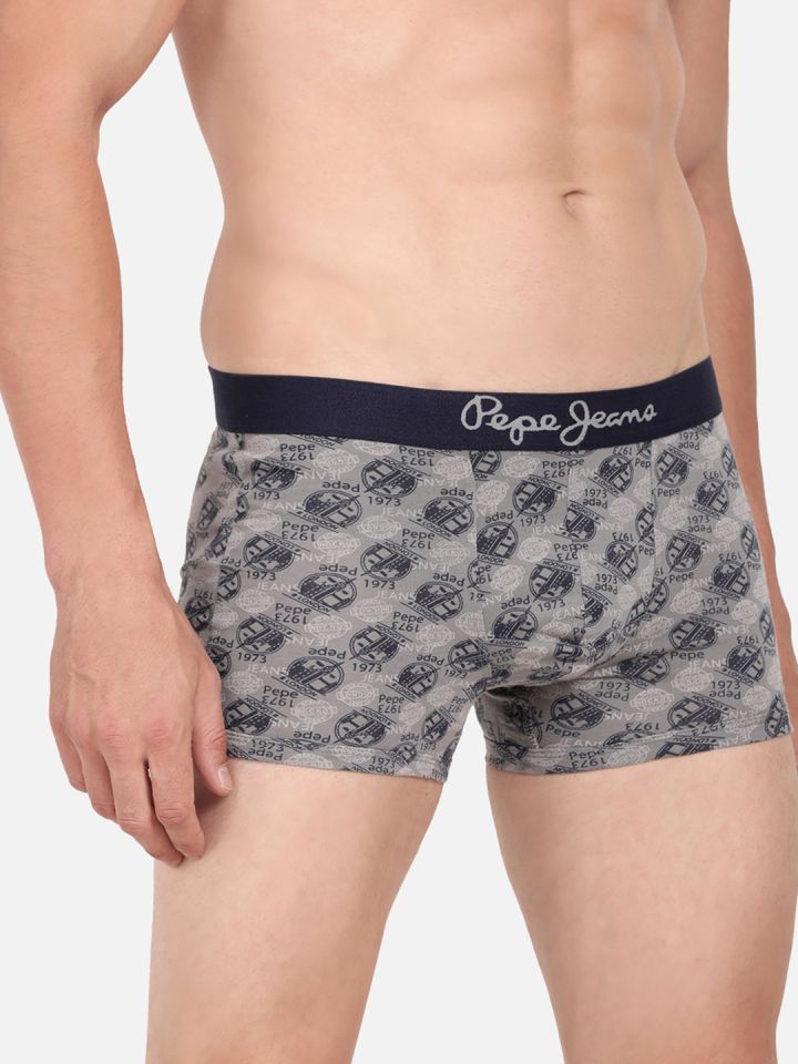 Buy Pepe Jeans Men Grey & White Printed Cotton Trunk CLT05