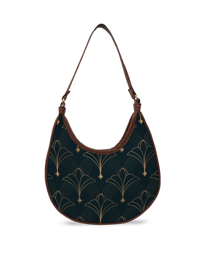 Buy Crazy Corner Black Ethnic Motifs Printed Half Moon Hobo Bag