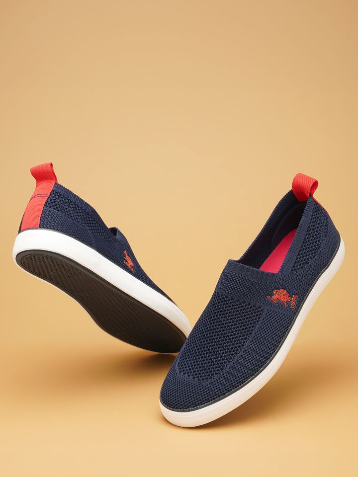 Buy U S Polo Assn Men Navy Blue Woven Design Slip On Sneakers