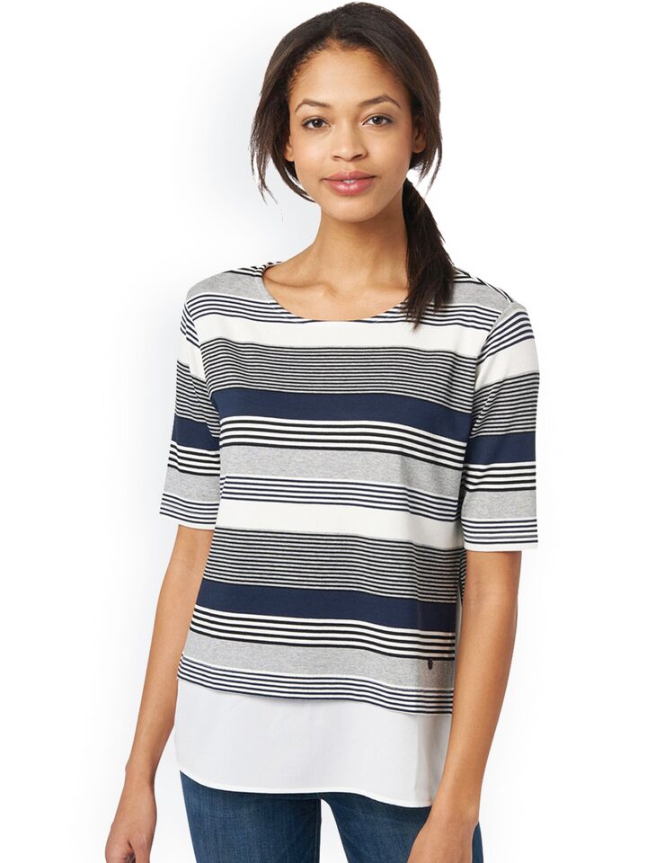 Buy Tom Tailor Women Navy Blue & White Striped T Shirt - Tshirts for Women  1854588 | Myntra