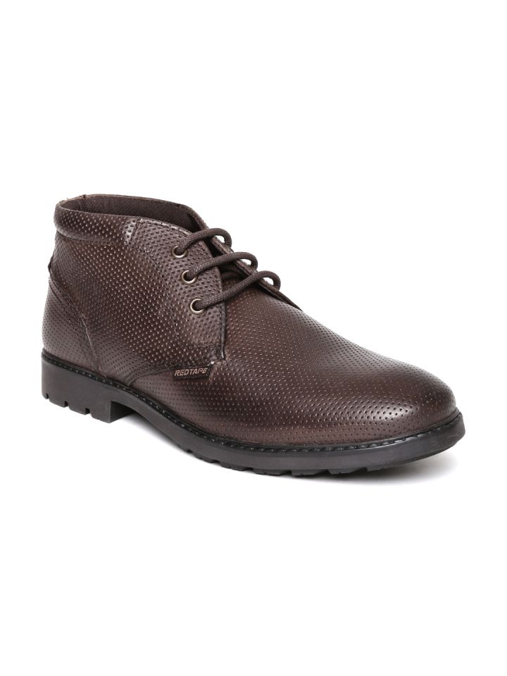 Buy Red Tape Men Brown Textured Leather Flat Boots Boots for Men