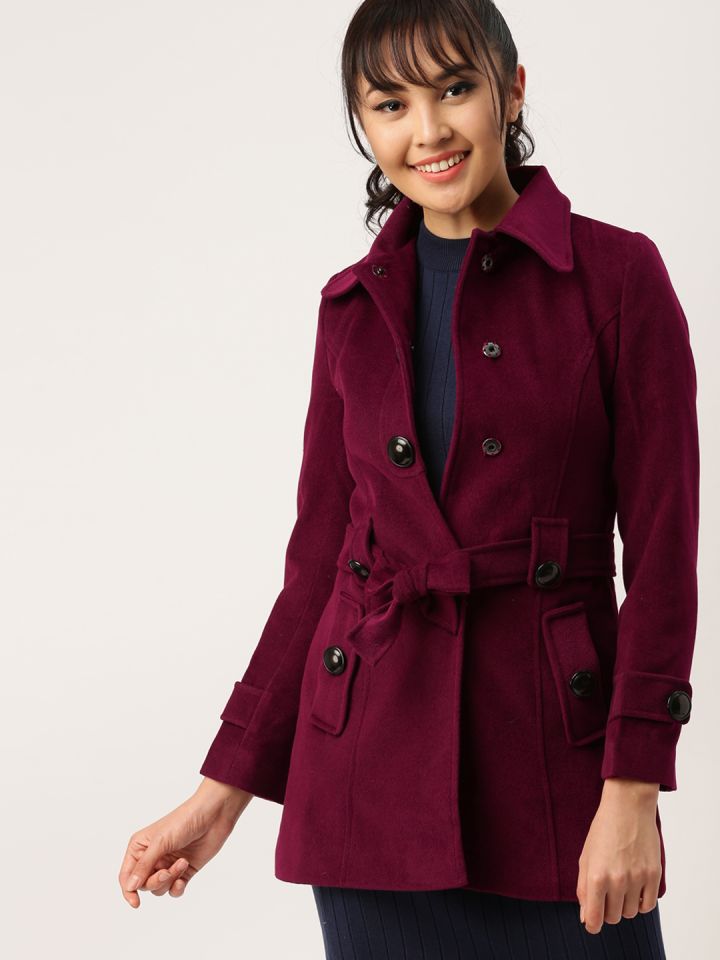 Buy DressBerry Burgundy Trench Coat - Coats for Women 1858741 | Myntra