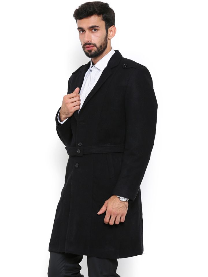 Mens black longline coat on sale