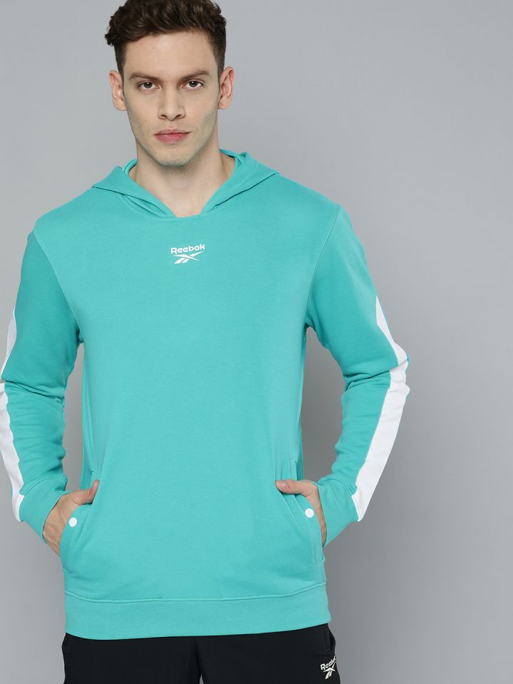 Reebok Classic Unisex Sea Green White WCE Brand Logo Printed Hooded Sweatshirt