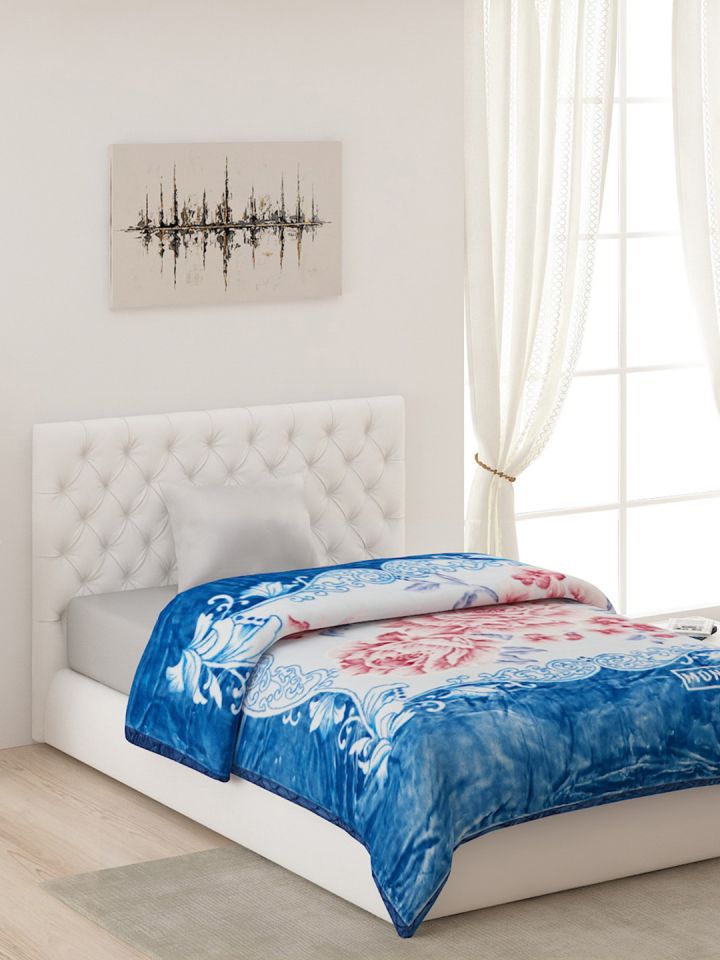 Buy Monte Carlo White Blue Floral AC Room Single Bed Blanket