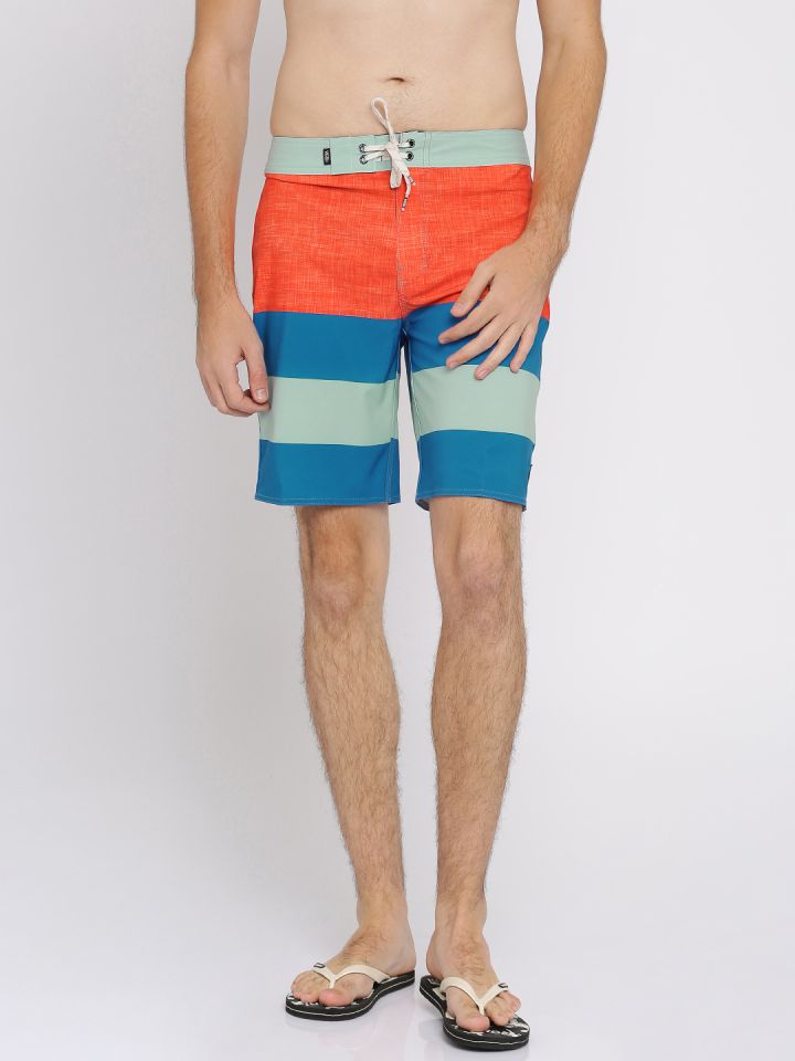 Vans Men Orange Blue Striped Regular Fit Shorts