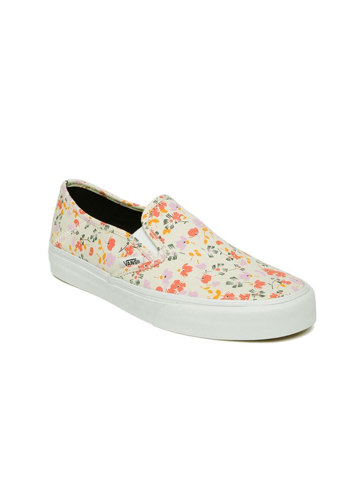 Vans Women Cream Coloured Floral Print Slip On Sneakers