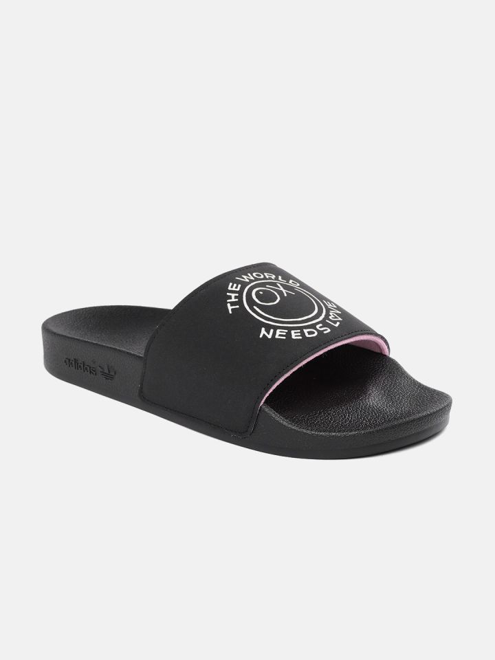 Buy ADIDAS Originals Men Black White Printed Adilette Sliders