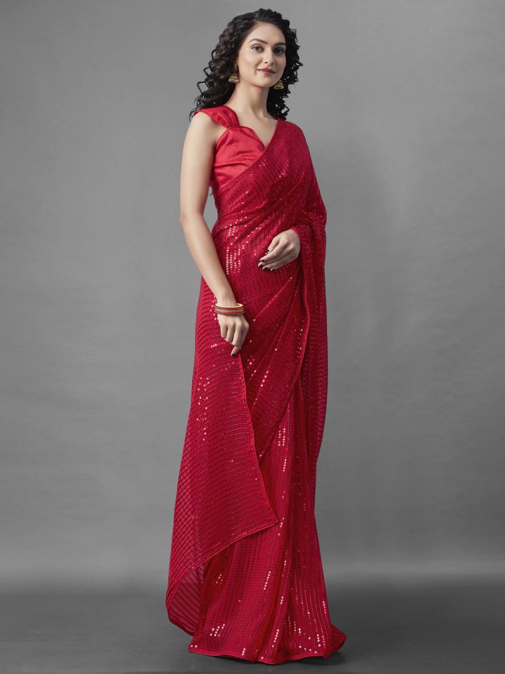 Women Red Solid High Compressed Seamless Instant Slimming Saree