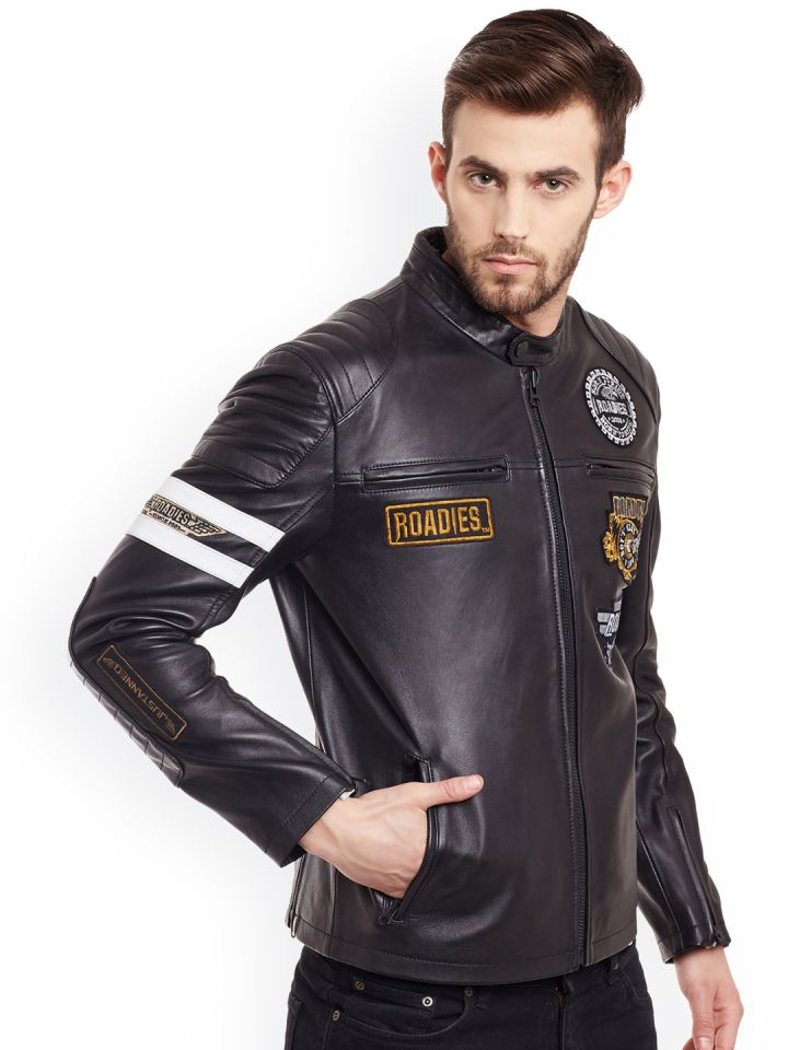 Justanned Roadies Men Black Solid Leather Biker Jacket