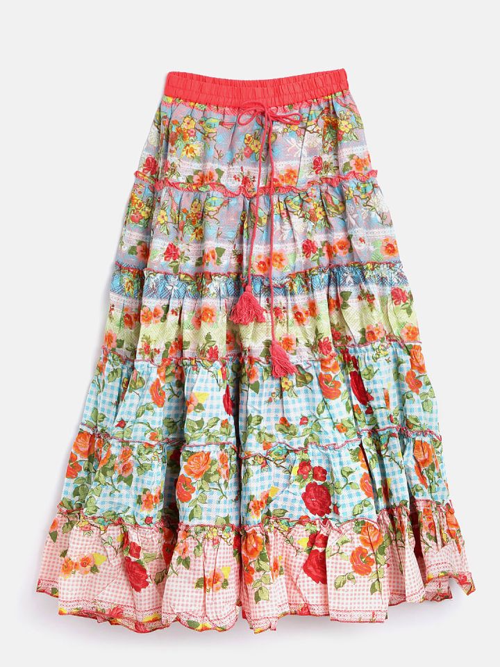 biba multicoloured printed maxi flared skirt