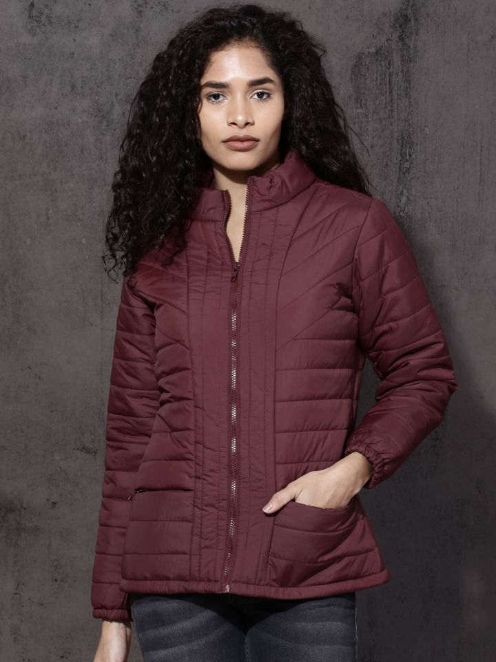Burgundy padded jacket women's deals