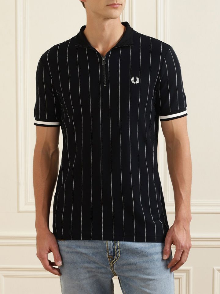 Buy Fred Perry Men Navy Blue Striped Polo Collar T Shirt Tshirts