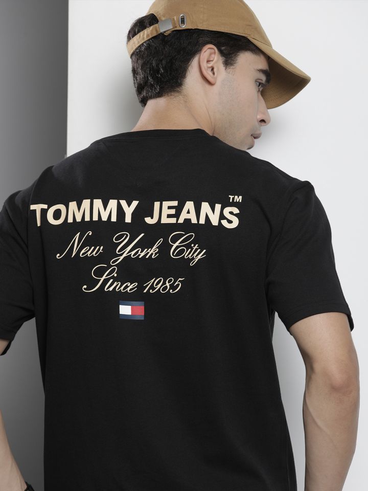 Buy Tommy Hilfiger Men Black Brand Logo Embroidered Pure Cotton T