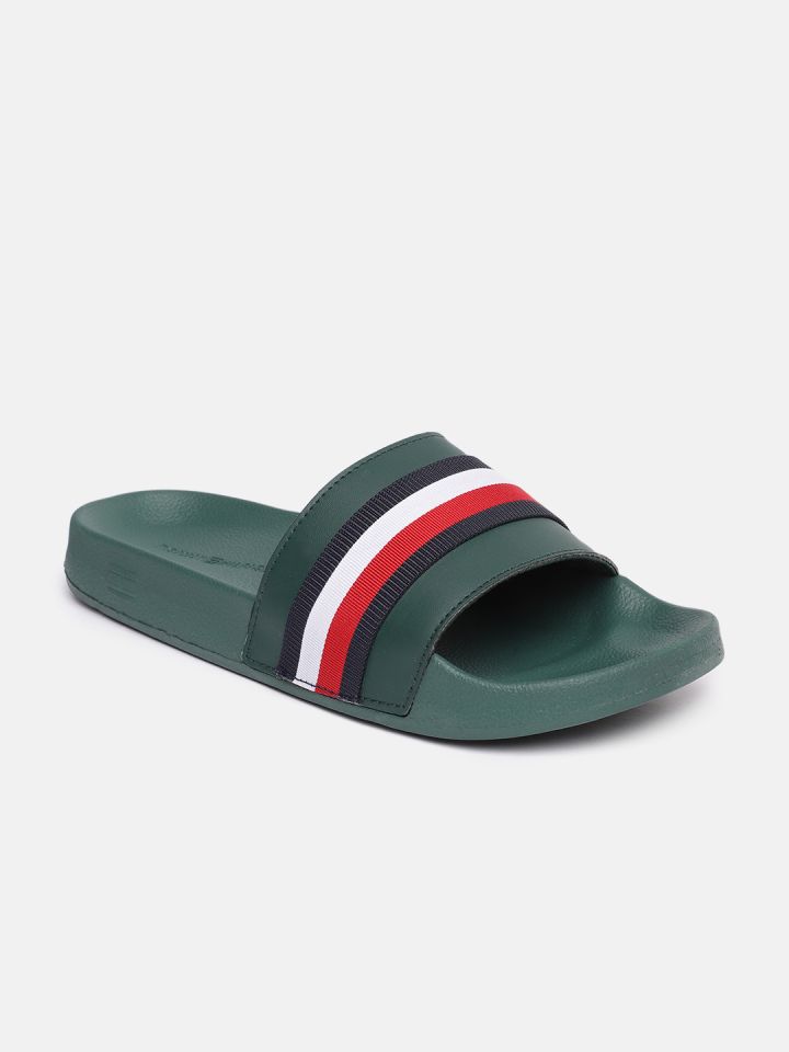 Buy Tommy Hilfiger Women Green Striped Sliders Flip Flops for