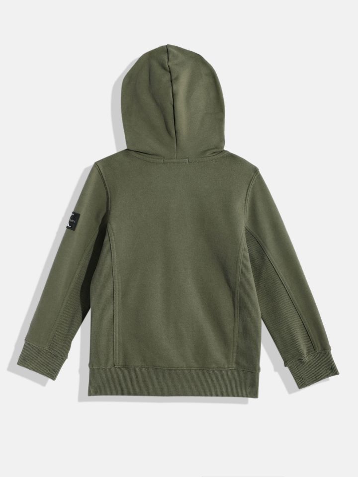 Calvin Klein Jeans Boys Olive Green Hooded Pure Cotton Sweatshirt
