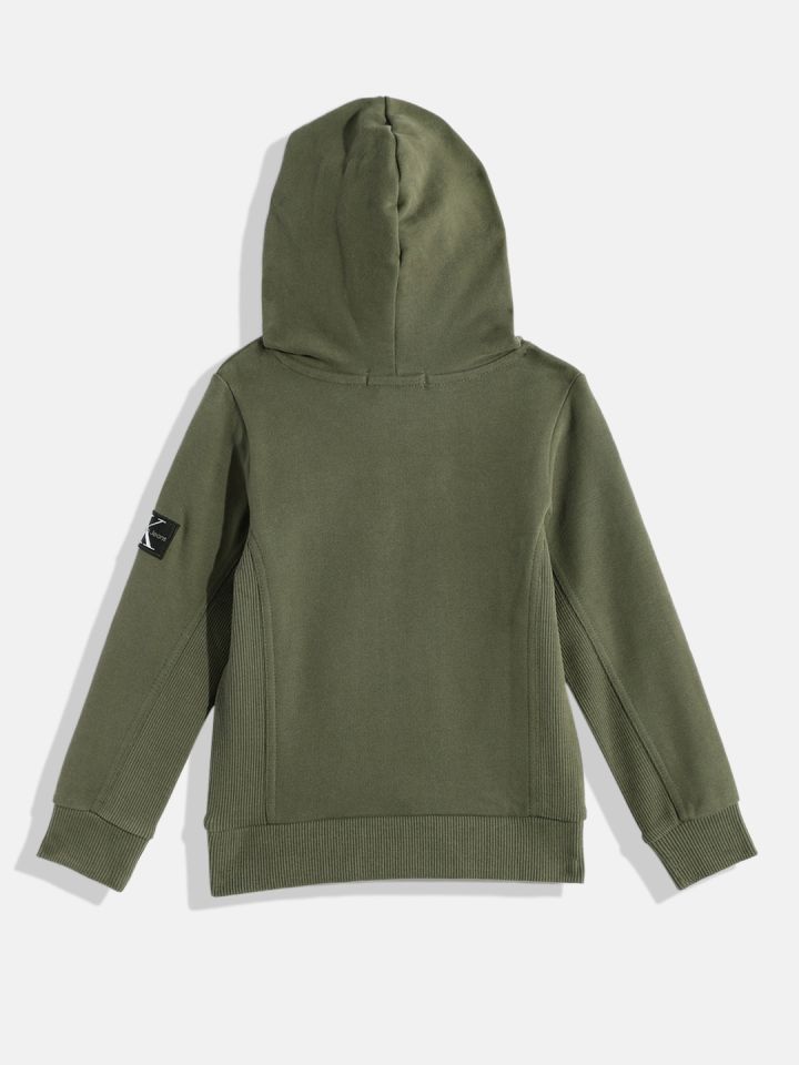 Buy Calvin Klein Jeans Boys Olive Green Hooded Pure Cotton
