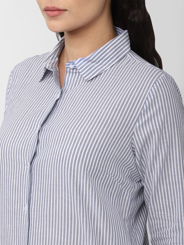 Buy Van Heusen Woman Blue Striped Shirt Midi Dress Dresses for