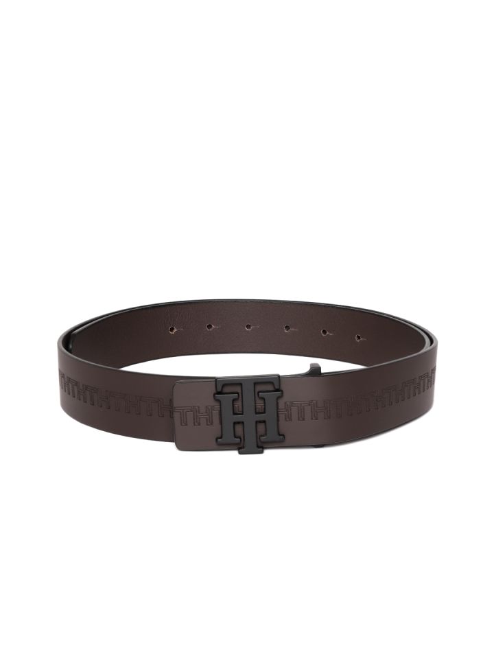 Tommy Hilfiger Men Coffee Brown Textured Leather Belt