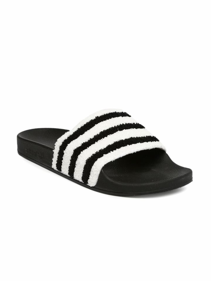 ADIDAS Originals Men Black White Striped ADILETTE Flip Flops