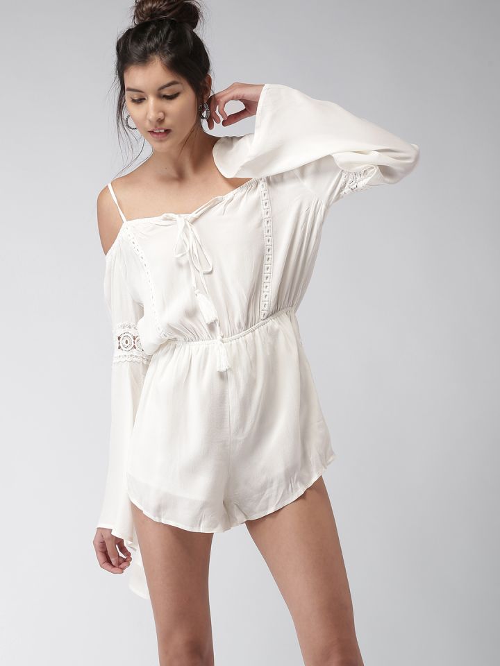 FOREVER 21 Off White Cold Shoulder Playsuit