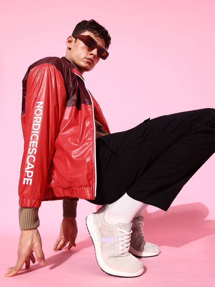Wine red on sale bomber jacket mens