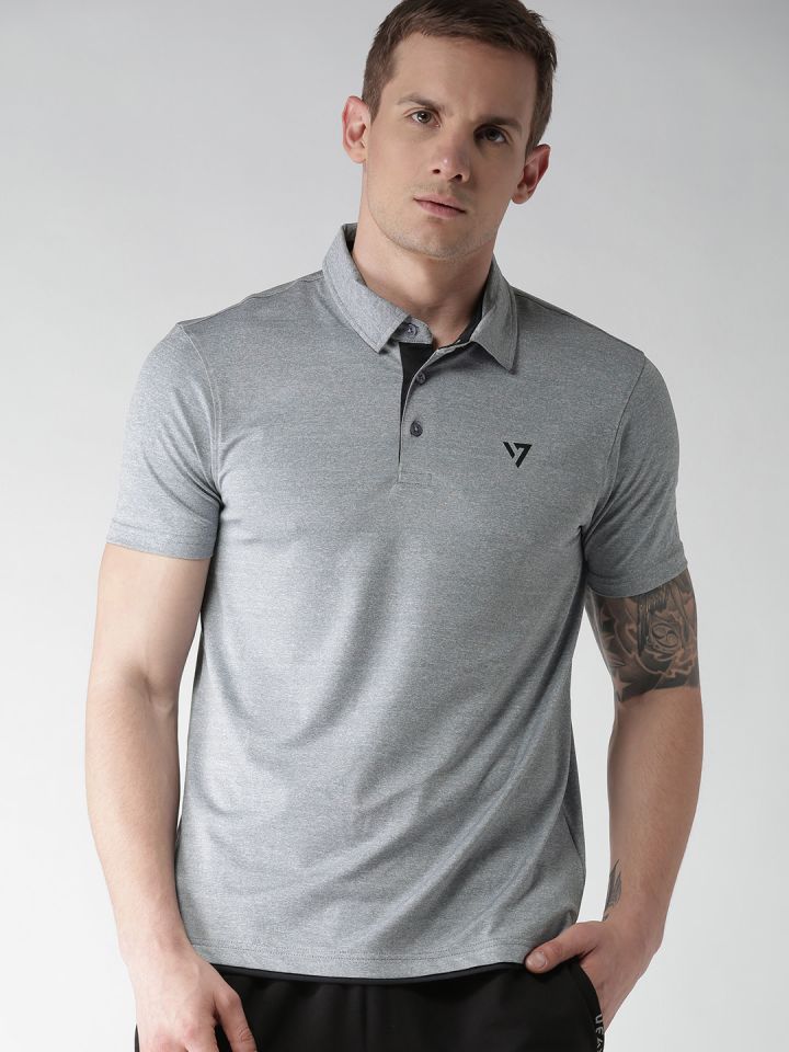 Buy SEVEN By MS Dhoni Men Grey Melange Logan Solid Polo