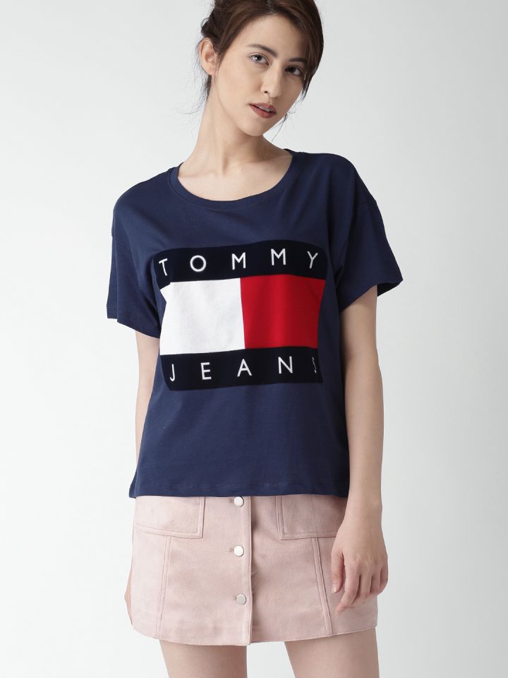 Navy blue tommy hilfiger t shirt women's store