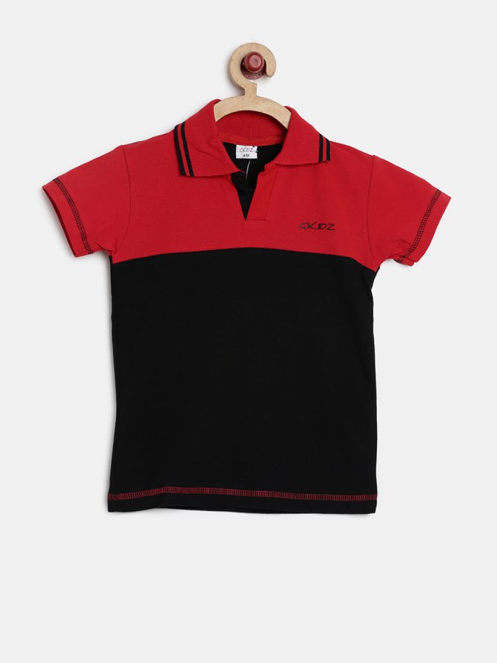 black t shirt with red collar