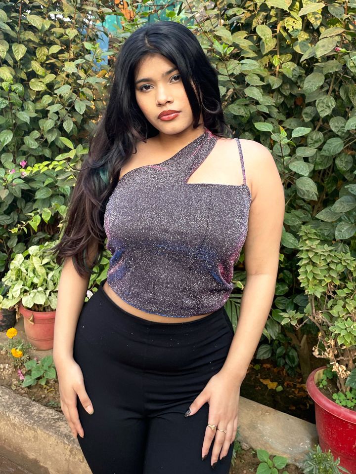 One shoulder silver top hot sale