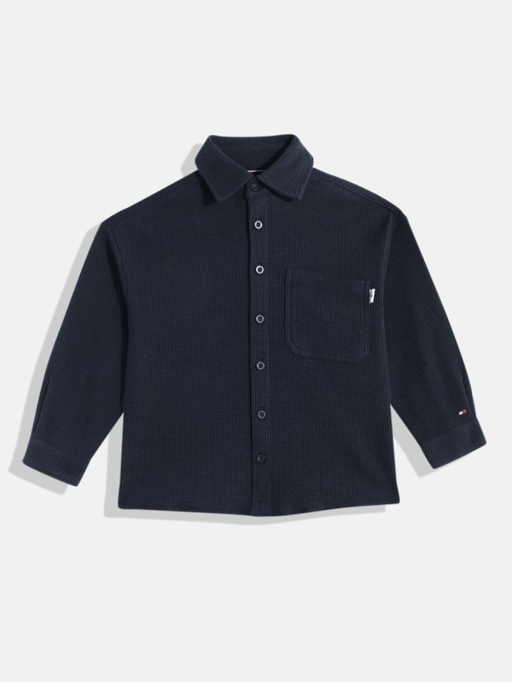 Buy Tommy Hilfiger Boys Navy Blue Textured Pure Cotton Casual