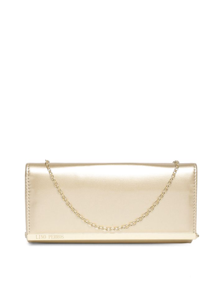 Buy Lino Perros Gold Toned Clutch With Chain Strap Clutches for