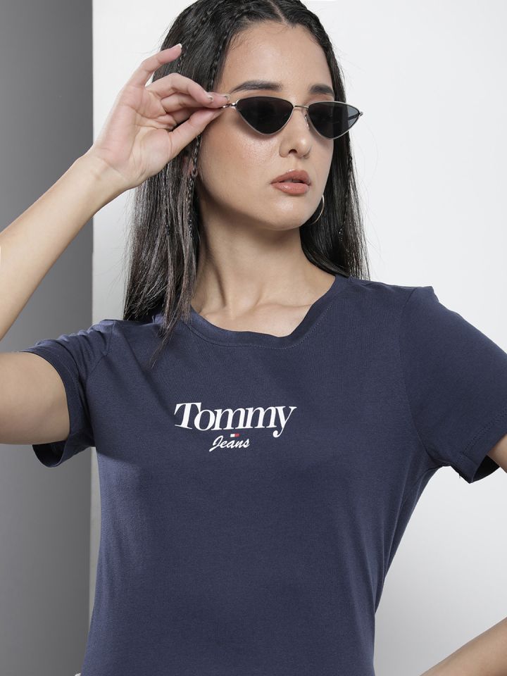 Buy Tommy Hilfiger Women Navy Blue Brand Logo Printed Slim Fit T
