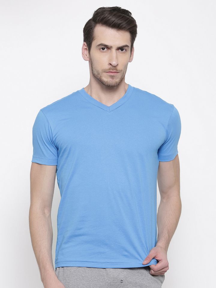 Buy Jockey Men Blue Solid V Neck T 