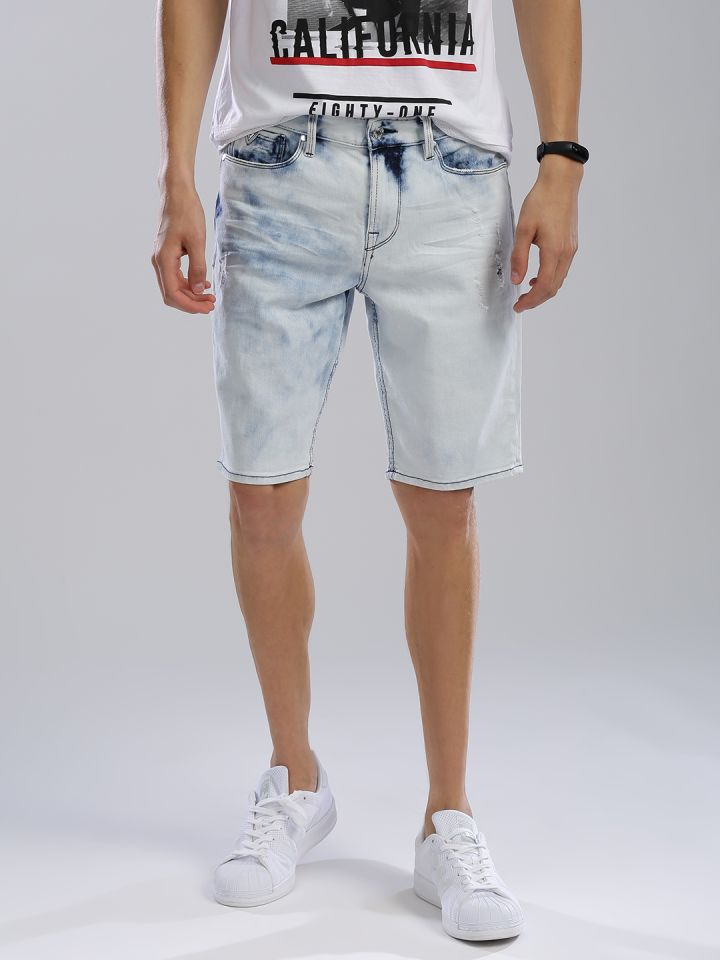GUESS Men Blue Washed Denim Shorts