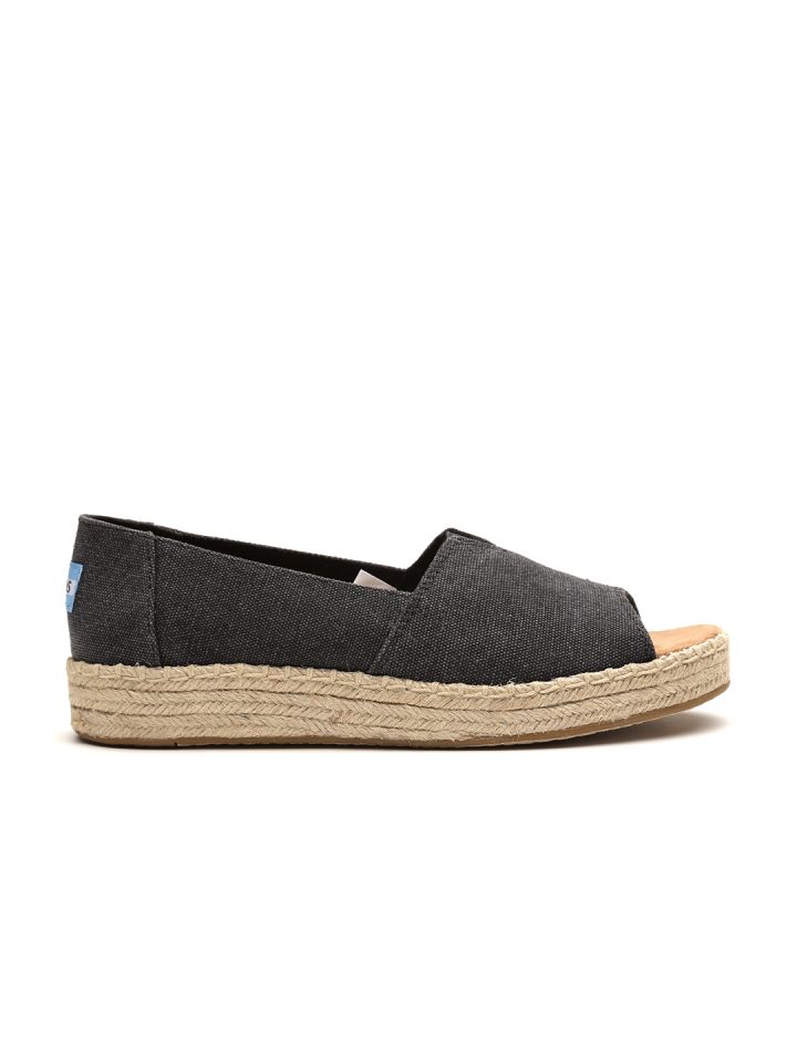 Buy TOMS Women Charcoal Grey Denim Peep Toed Espadrilles Casual