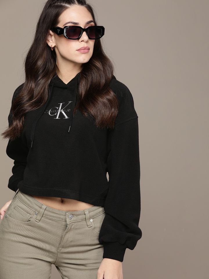 Buy Calvin Klein Jeans Women Black Embroidered Hooded Sweatshirt -  Sweatshirts for Women 19009202